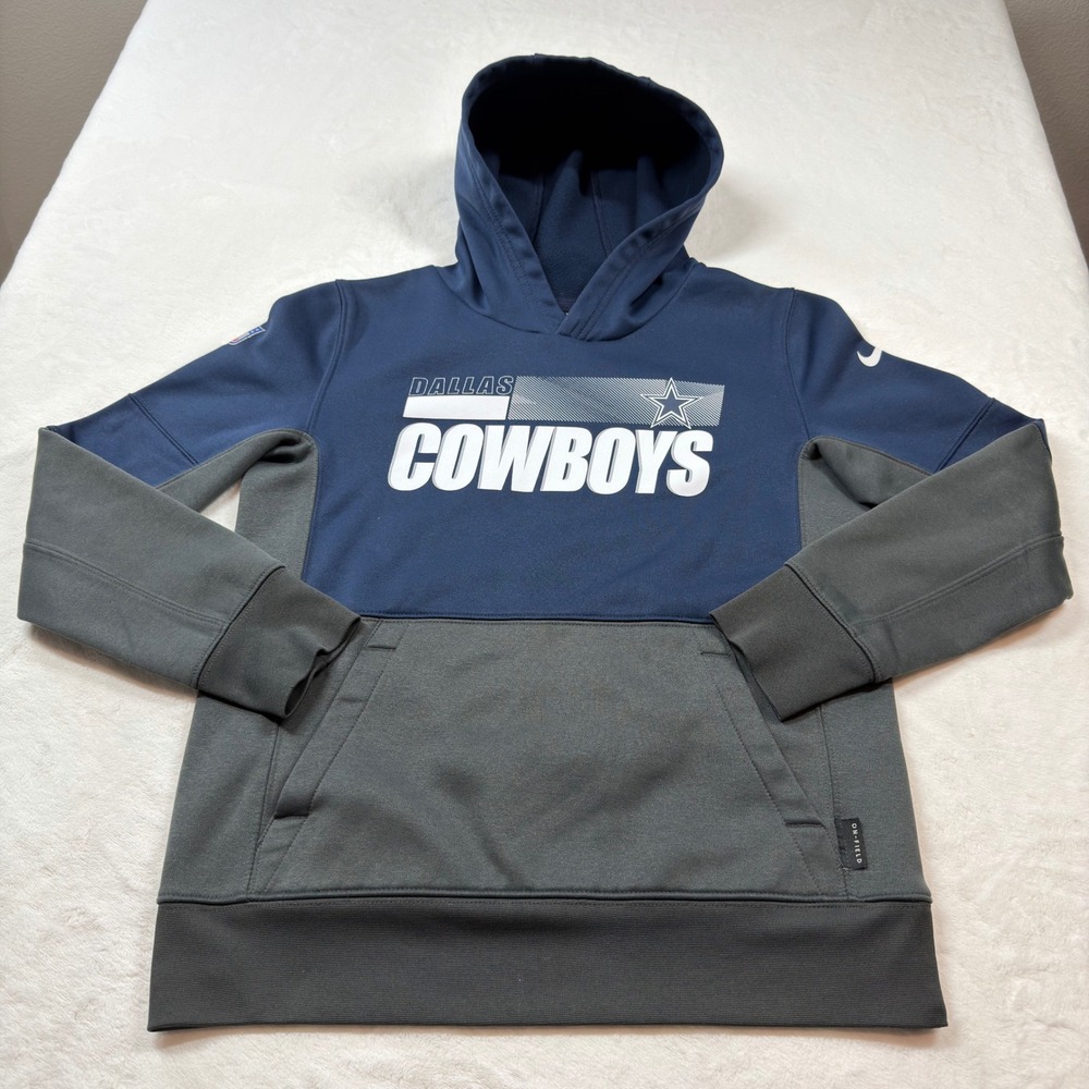 Dallas Cowboys Nike Hoodie Youth M Navy Grey Good Dri-FIT On-Field Pullover